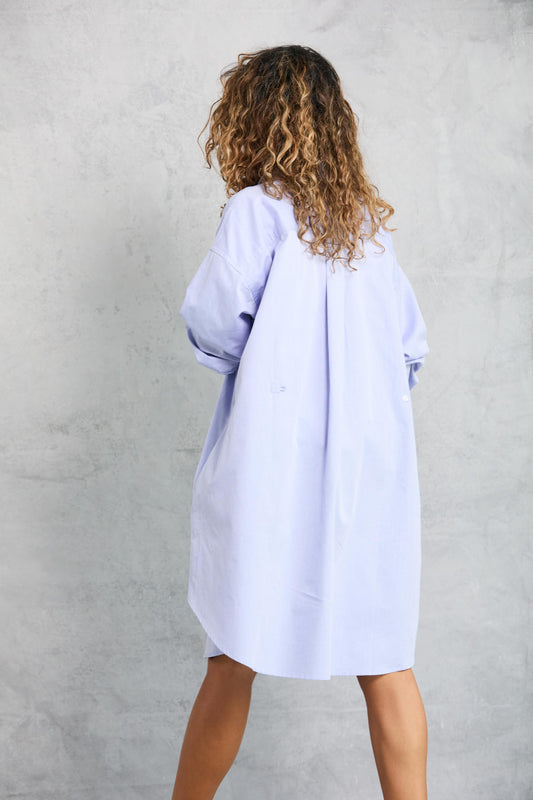 Phoebe Mini Shirt Dress in Twill Blue