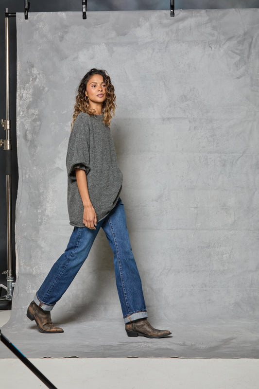 Boyfriend Knit Tee in Charcoal