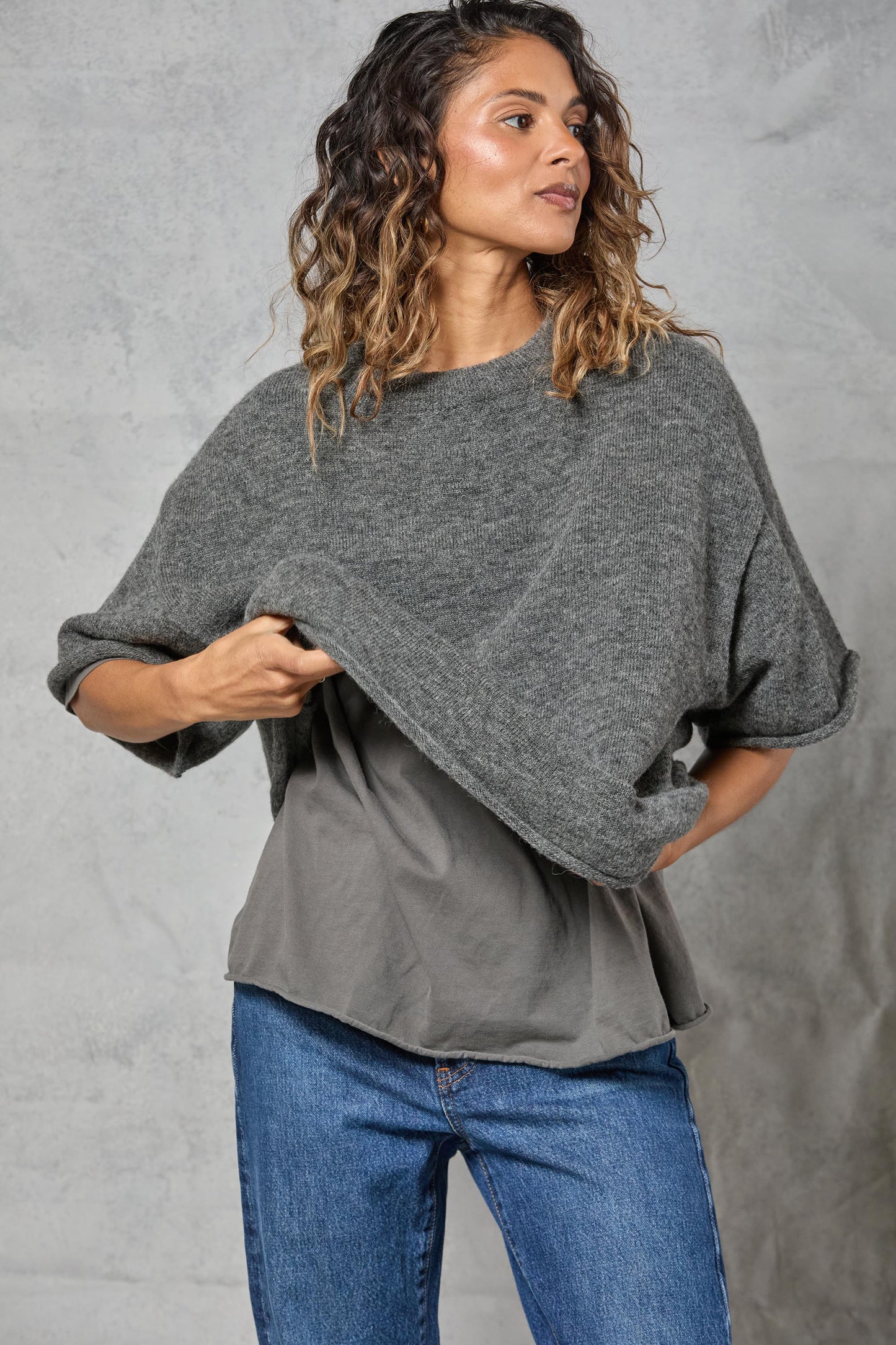 Boyfriend Knit Tee in Charcoal