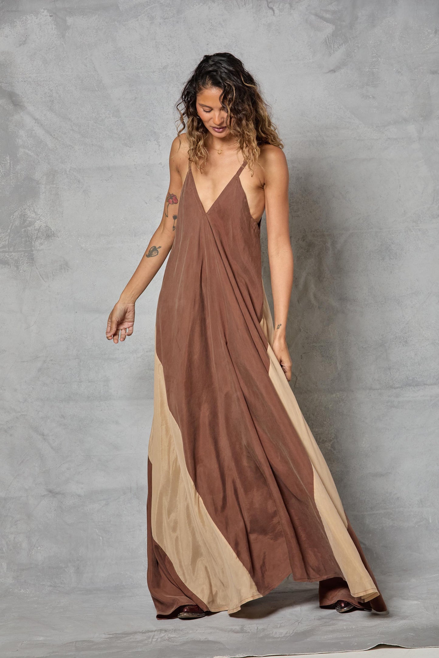 Stevie Dress in Cupro - Color Block