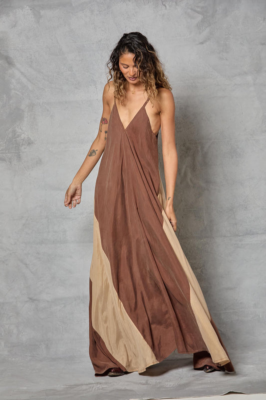 Stevie Dress in Cupro - Color Block