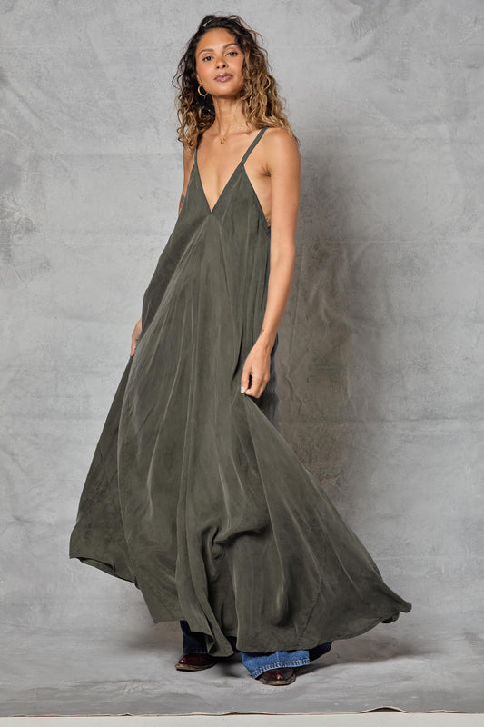Stevie Dress in Cupro - Olive