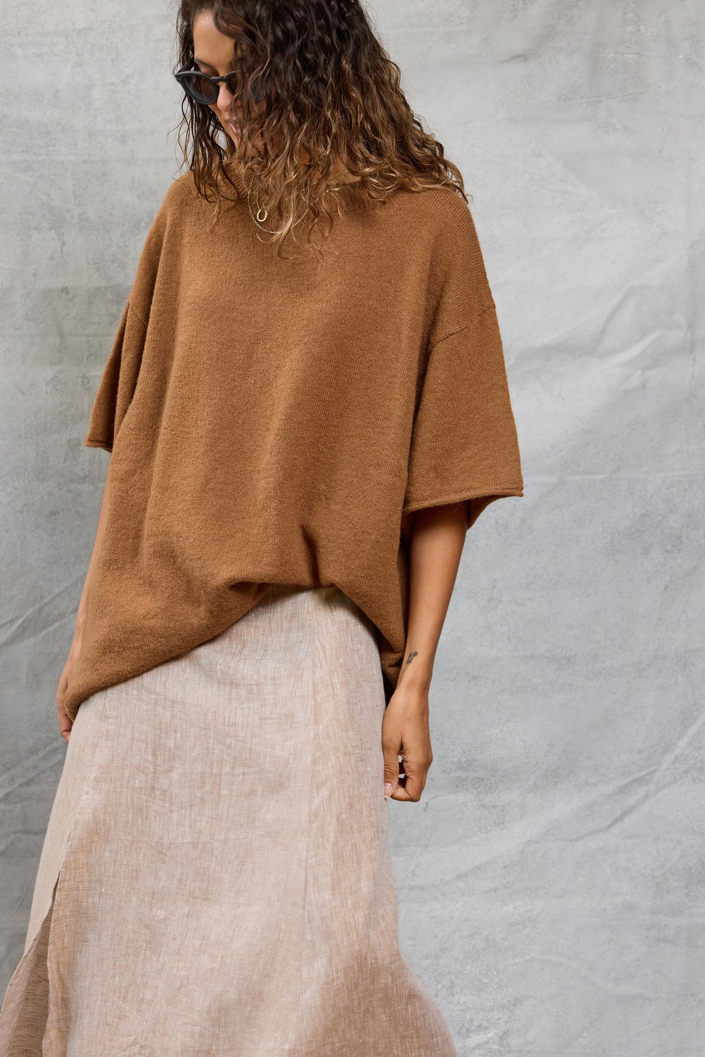 Boyfriend Knit Tee in Latte