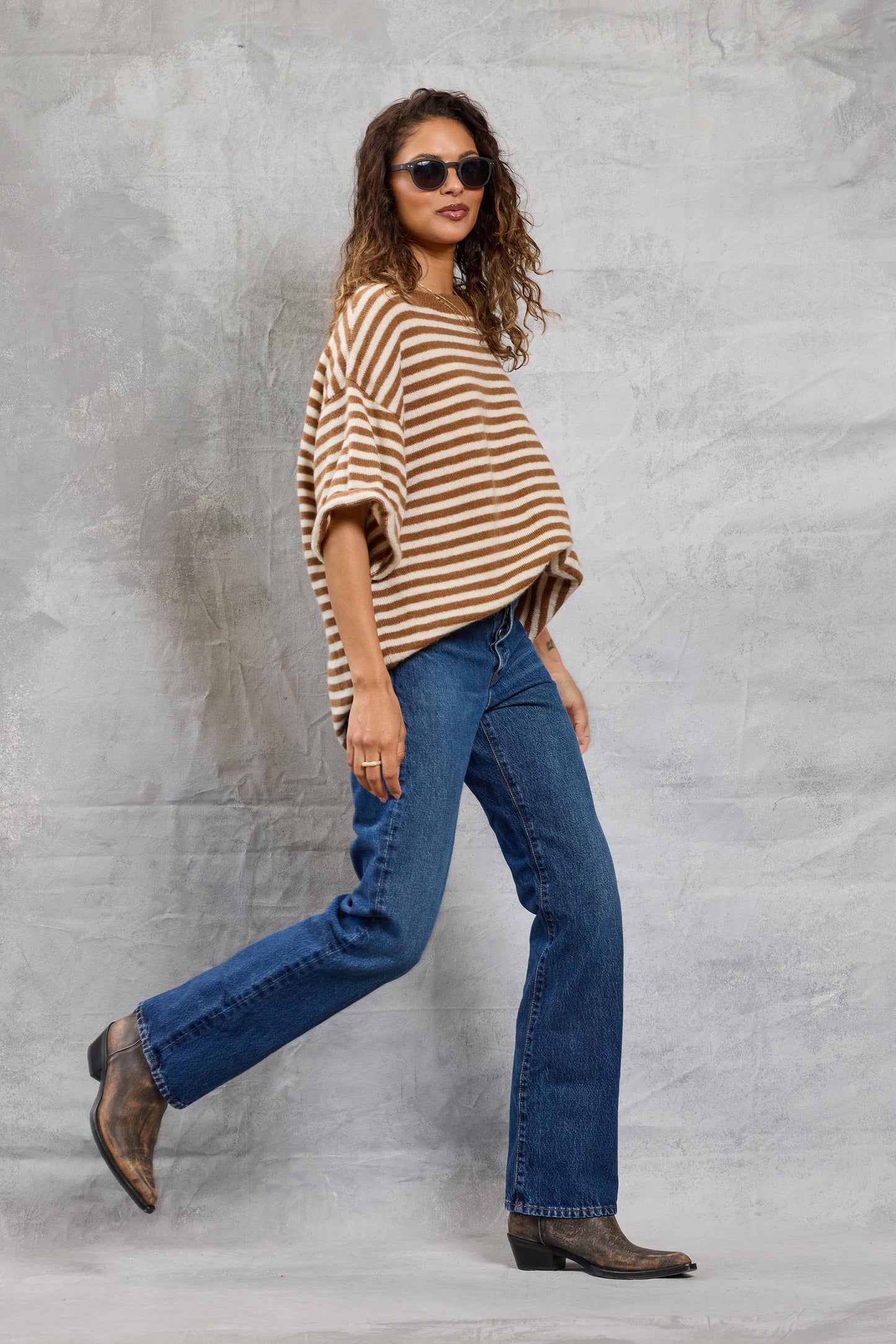 Boyfriend Knit Tee in Latte Stripe