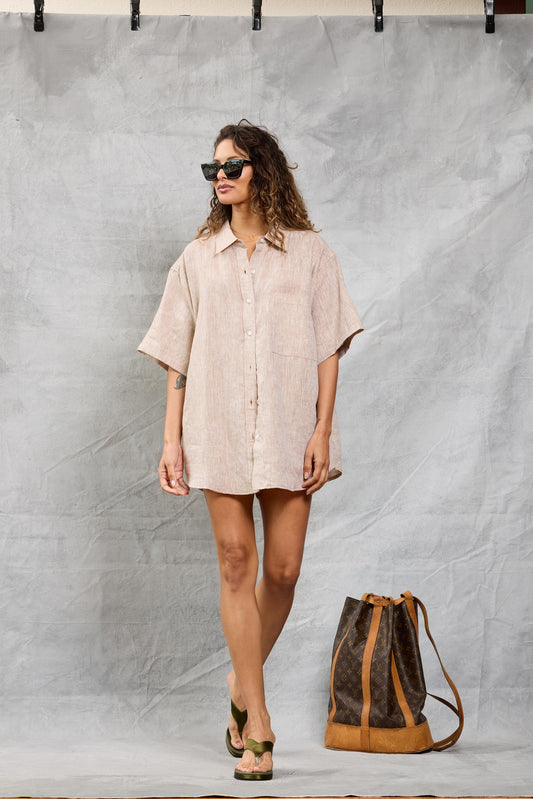 Riviera Shirt in Linen - Khaki