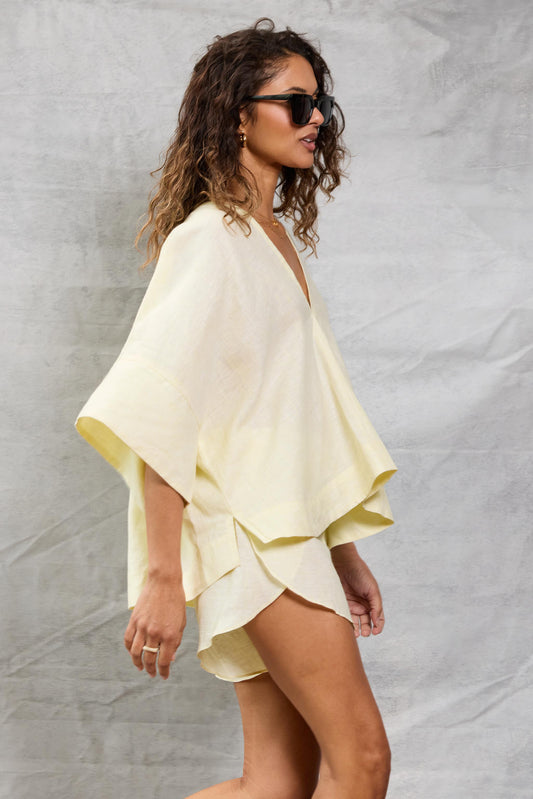 Running Short in Linen - Lemon