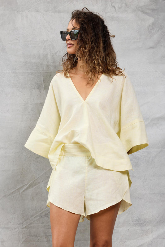 Running Short in Linen - Lemon
