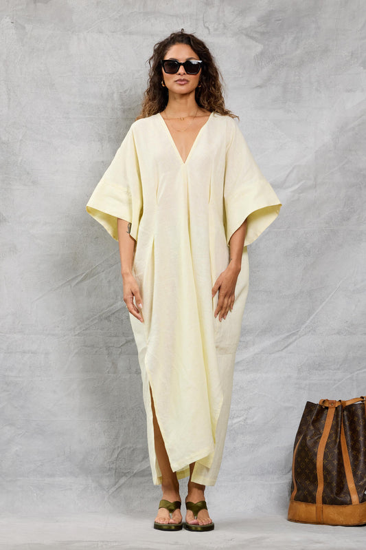 Throw on Dress in Linen - Lemon