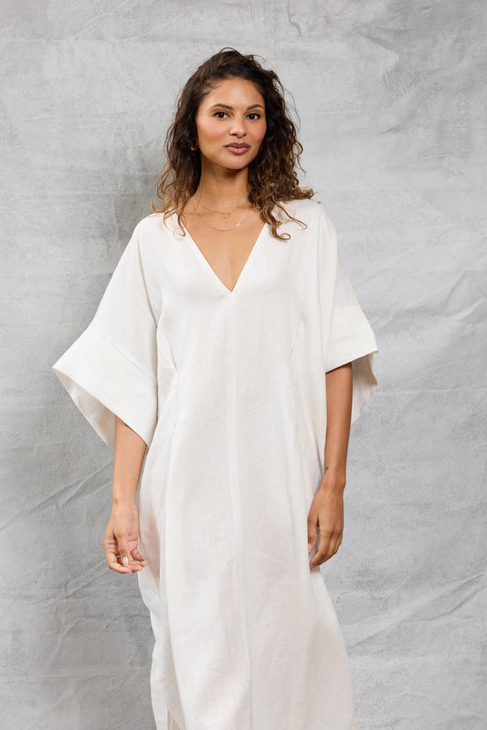 Throw on Dress in Linen - White