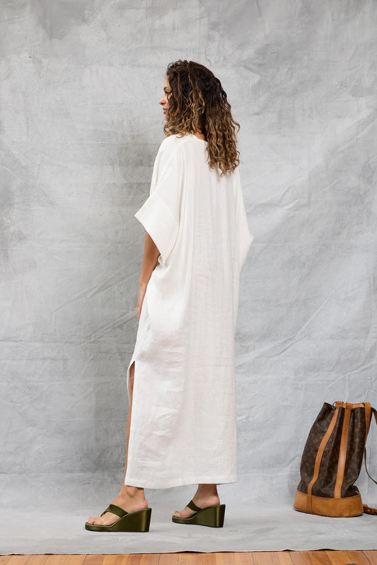 Throw on Dress in Linen - White