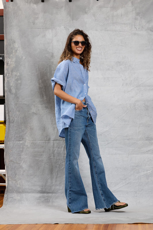 Riviera Shirt in Linen - Chambray
