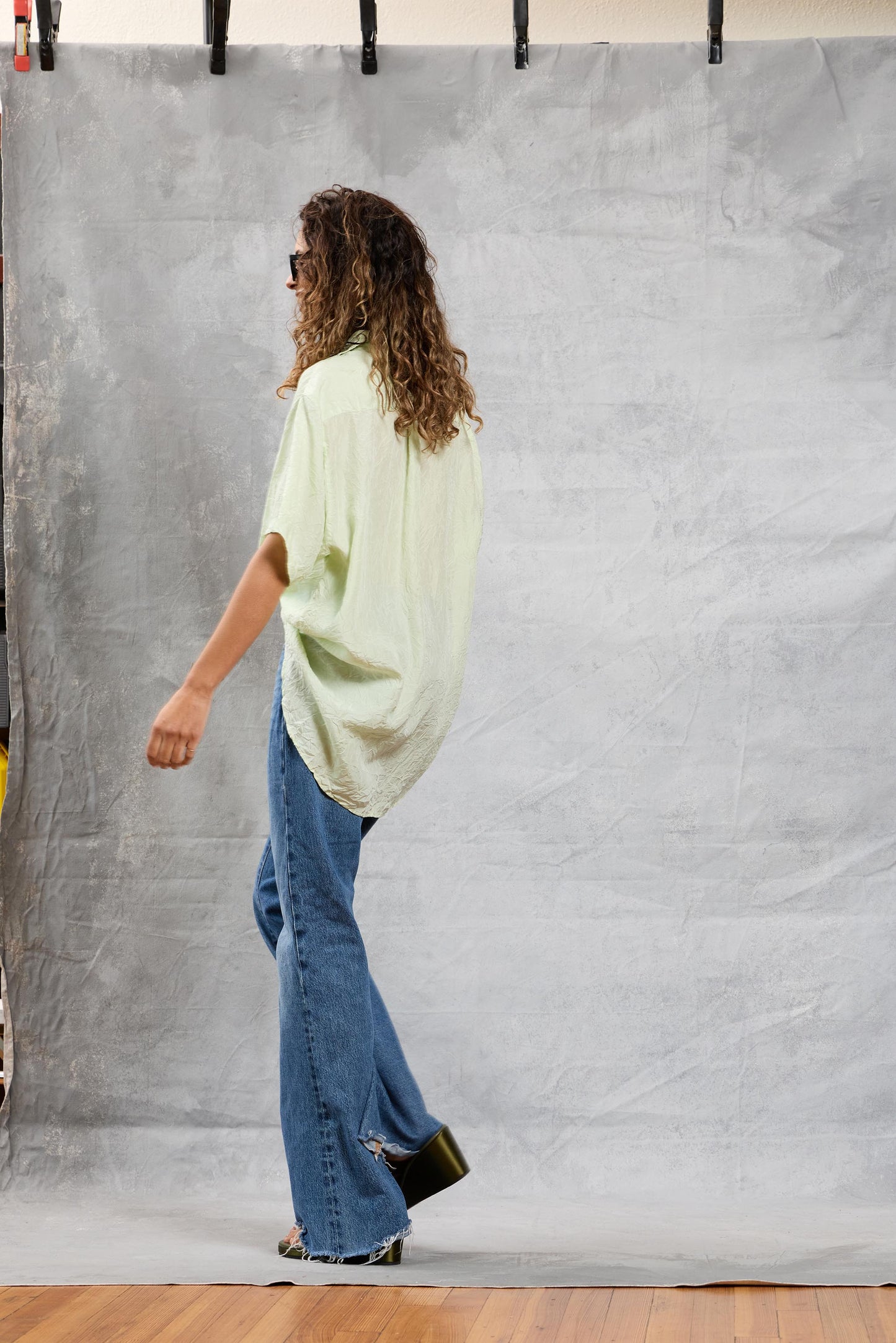 Riviera Shirt in Silk - Key Lime