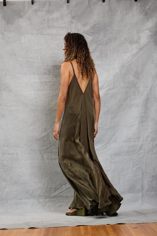 Stevie Dress in Cupro - Olive