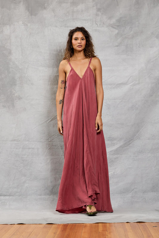 Stevie Dress in Cupro - Berry