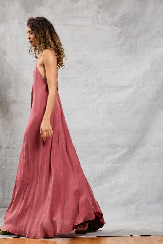 Stevie Dress in Cupro - Berry