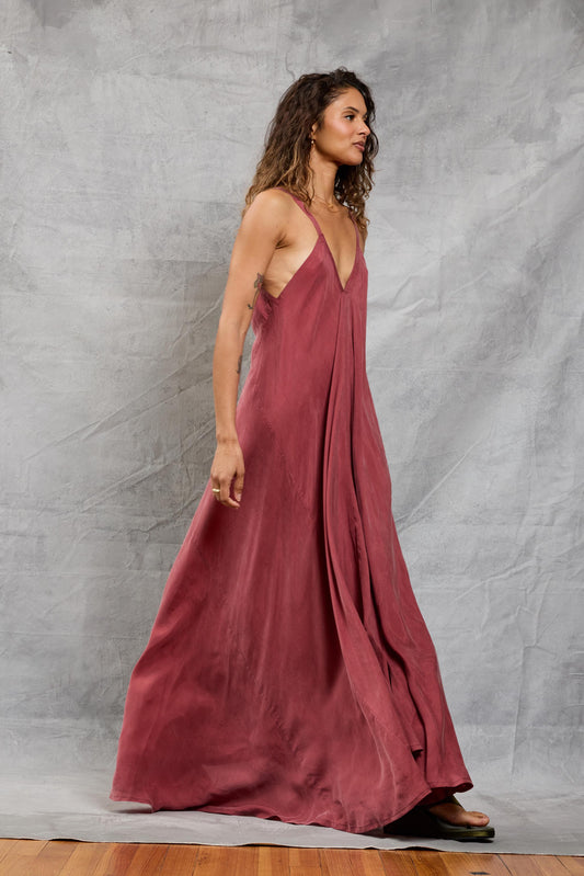 Stevie Dress in Cupro - Berry