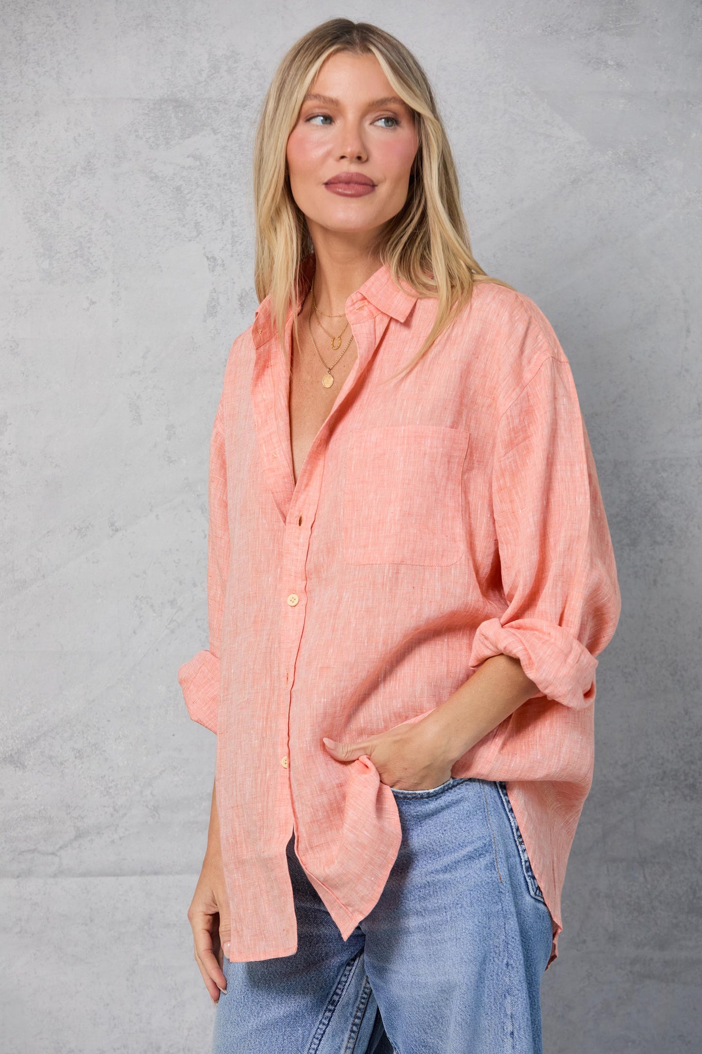 Repeat Shirt in Linen - Peach