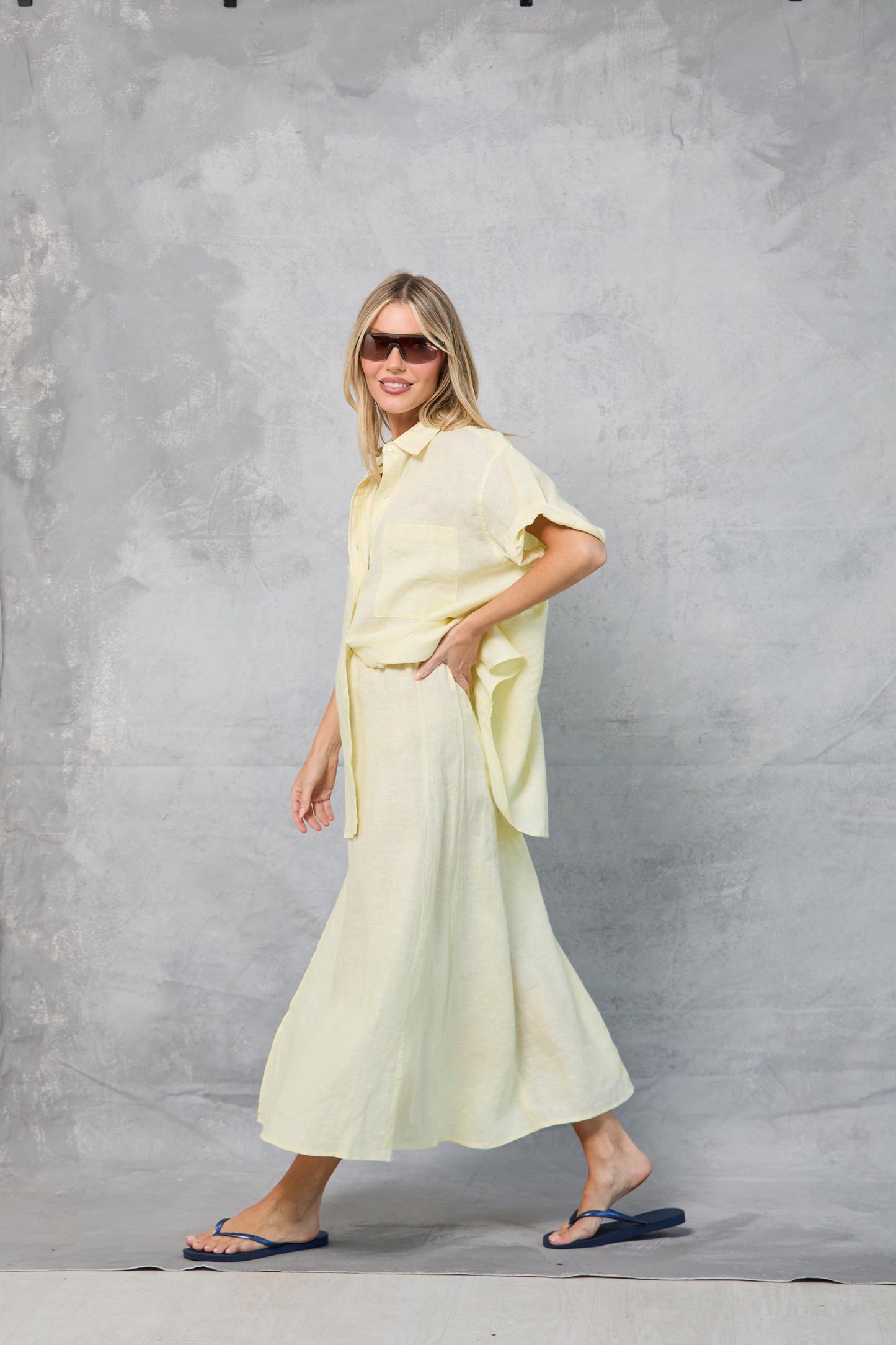 Riviera Shirt in Linen - Lemon