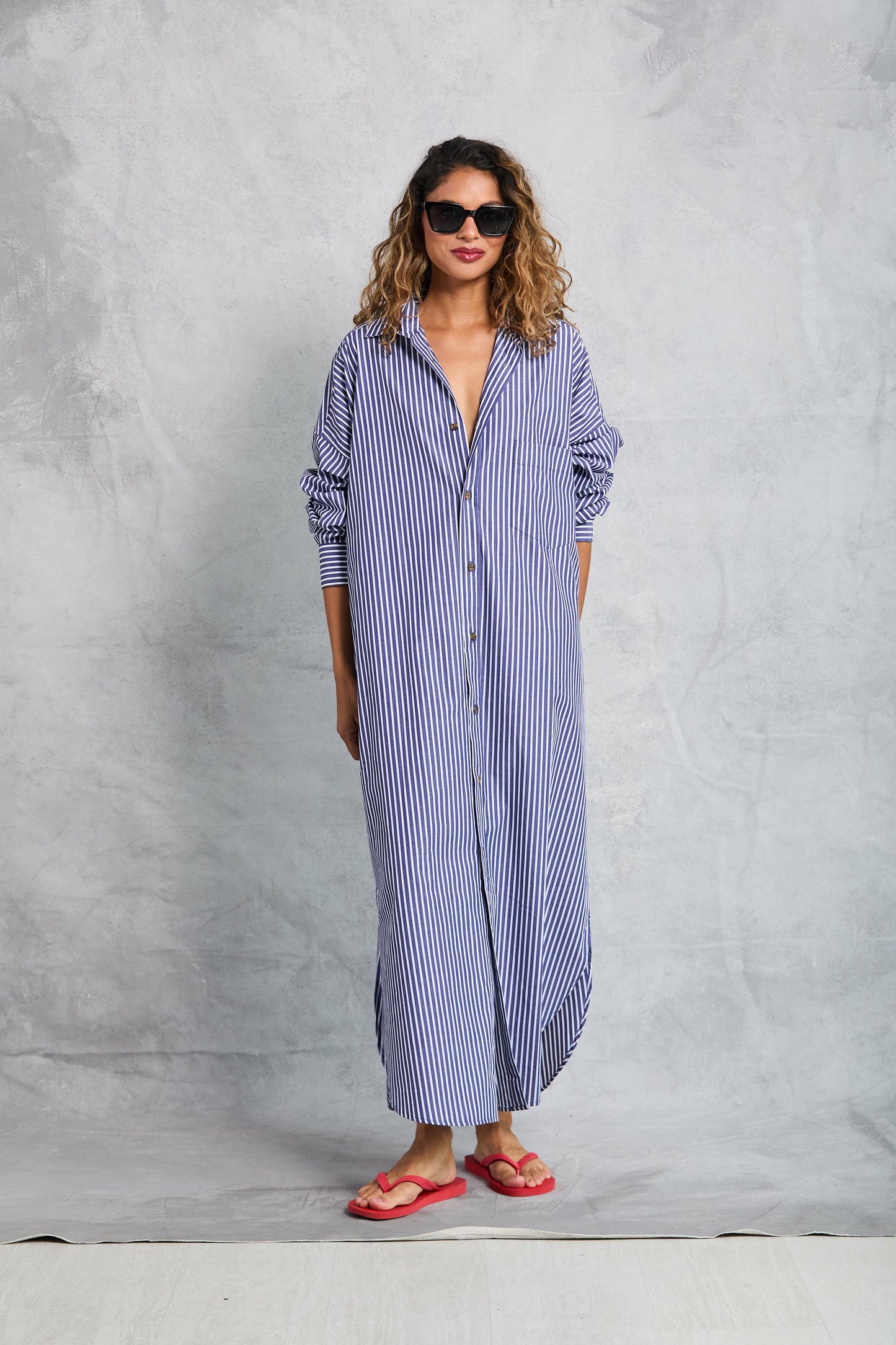 Phoebe Shirt Dress - Navy Stripe