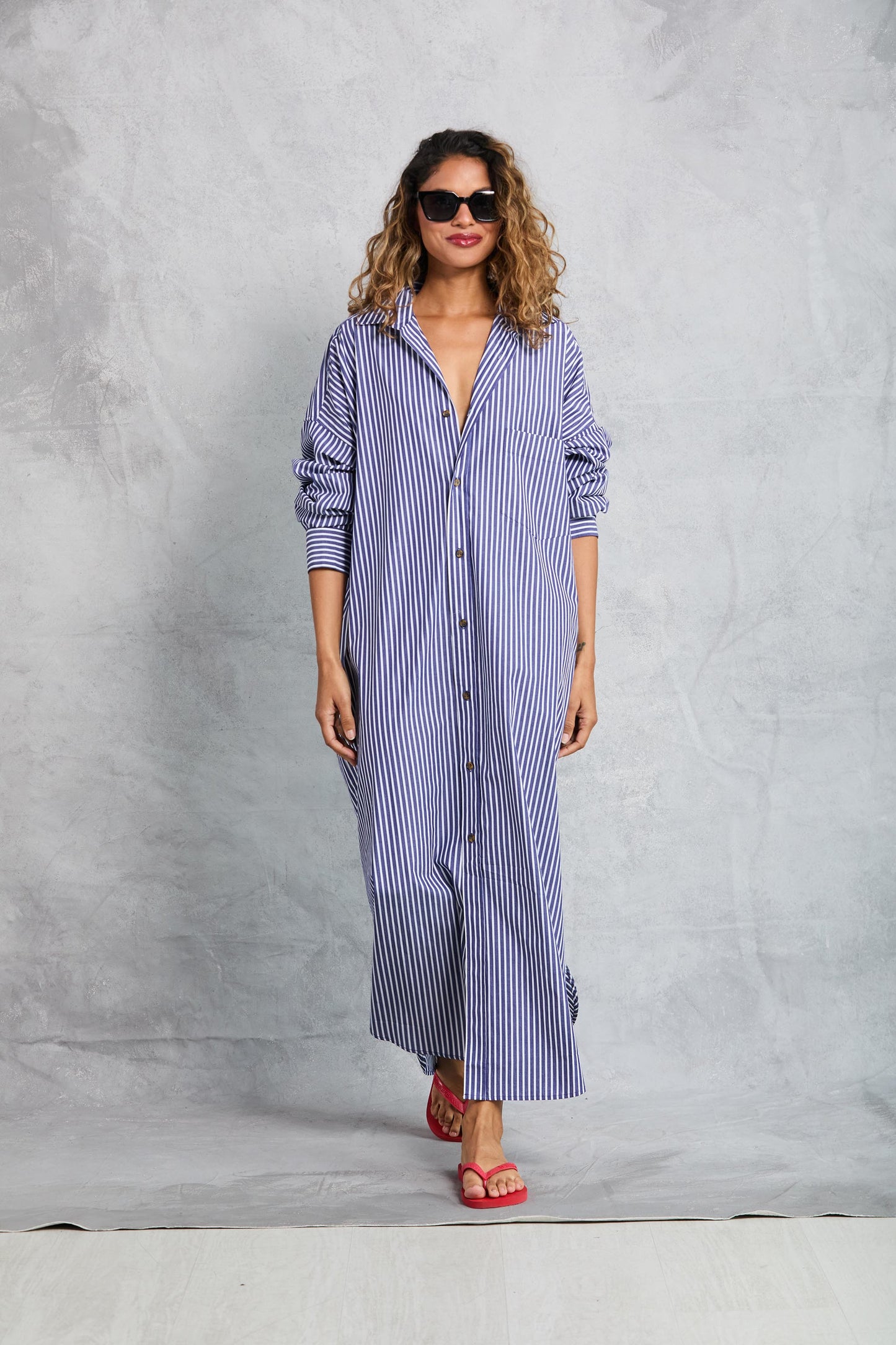 Phoebe Shirt Dress - Navy Stripe