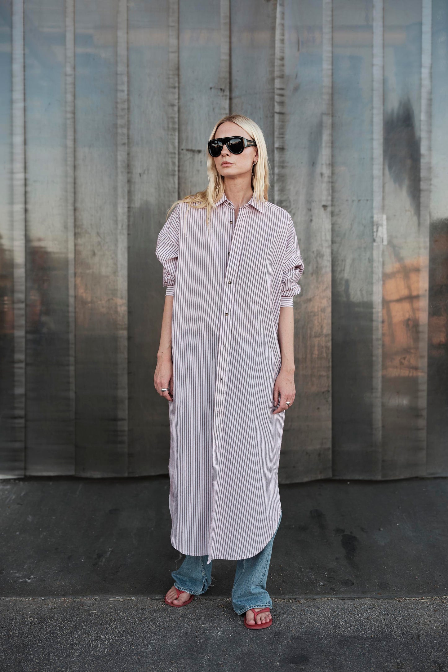 Phoebe Shirt Dress - Rose Stripe