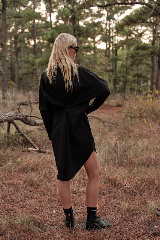Phoebe Mini Shirt Dress in Poplin - Black