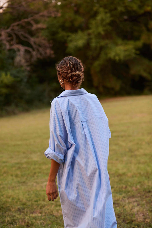 Phoebe Shirt Dress - Aqua Stripe