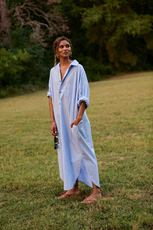 Phoebe Shirt Dress - Aqua Stripe