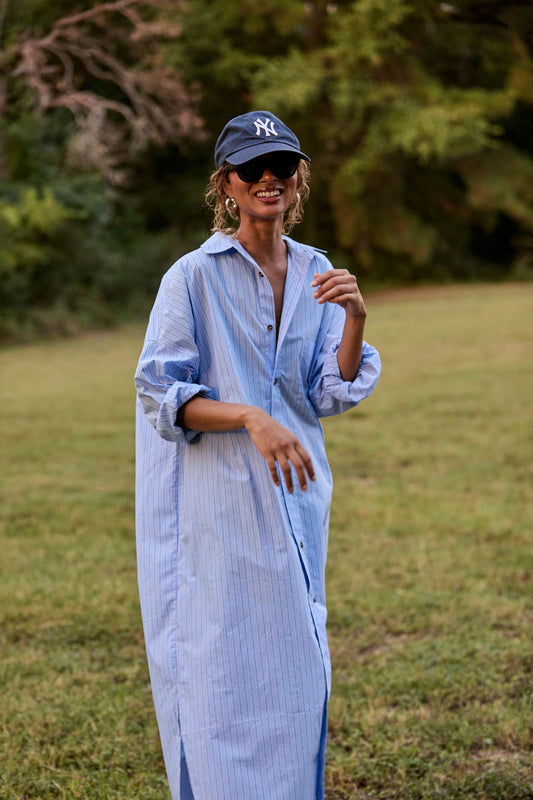 Phoebe Shirt Dress - Aqua Stripe