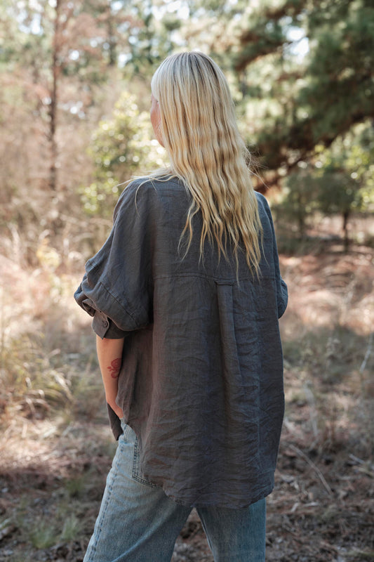Smock Top in Linen - Agave