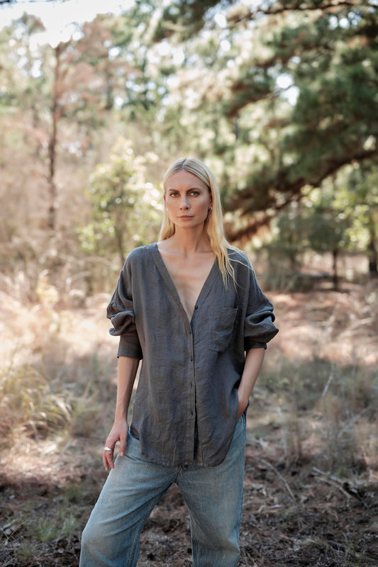 Smock Top in Linen - Agave