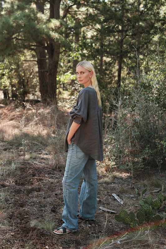 Smock Top in Linen - Agave