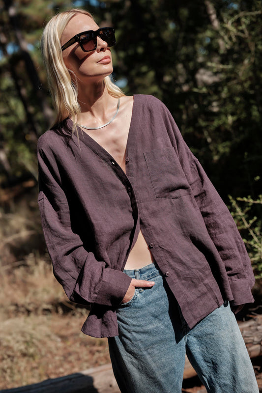 Smock Top in Linen - Raisin