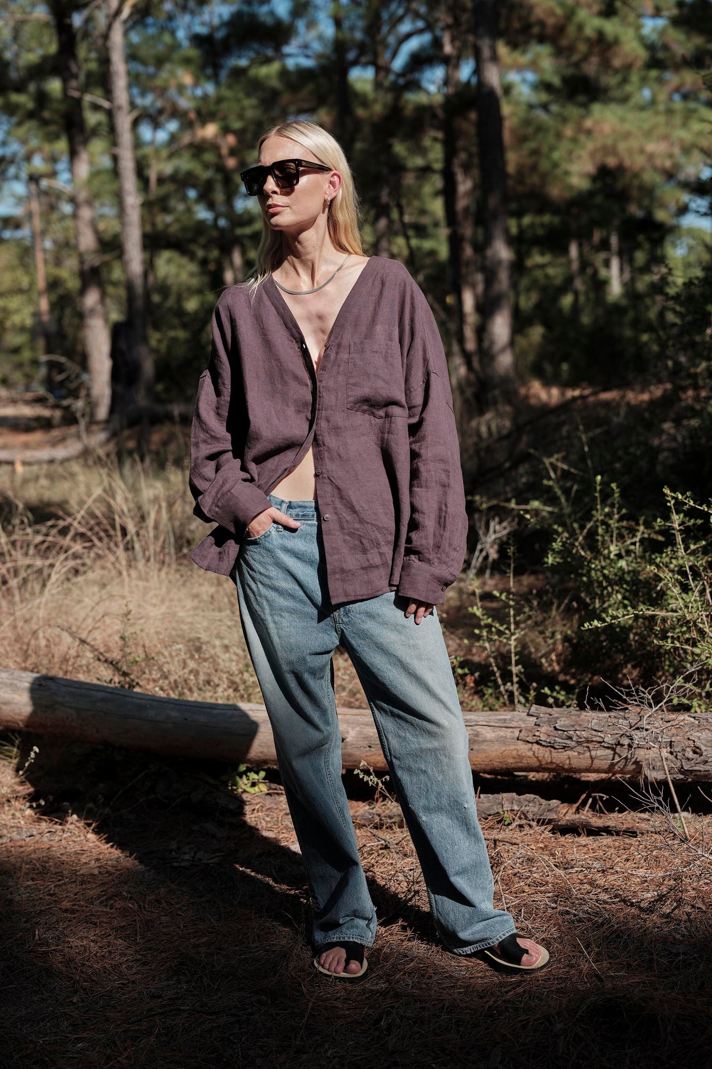 Smock Top in Linen - Raisin