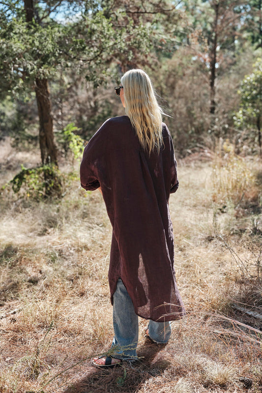 Studio Shirt Dress in Linen - Raisin