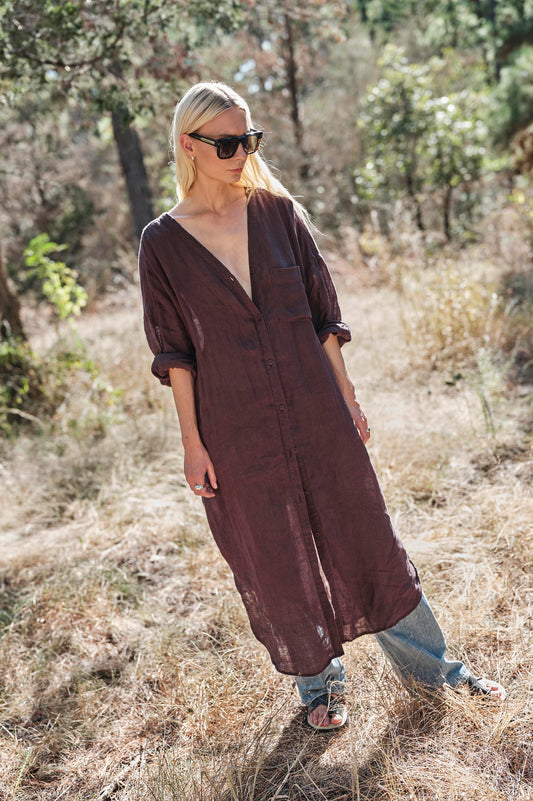 Studio Shirt Dress in Linen - Raisin