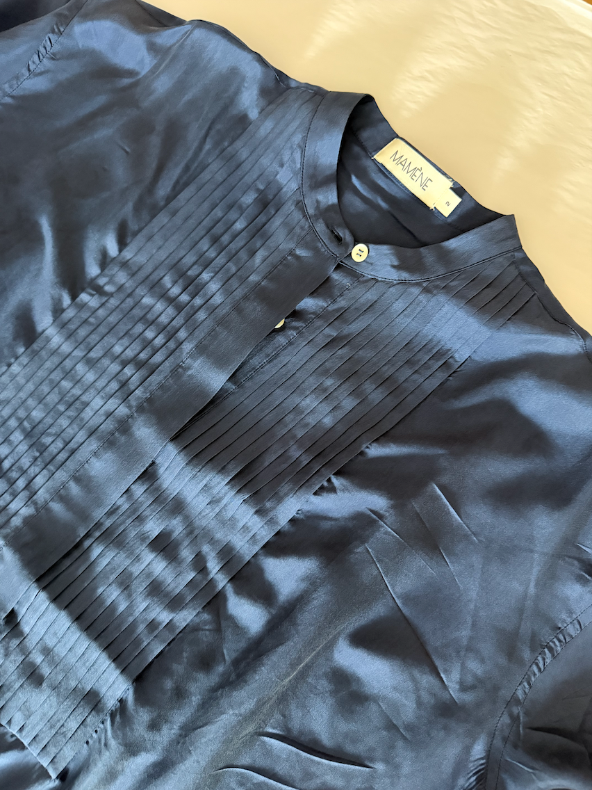 SAMPLE Tuxedo Shirt in Silk - Lt Navy