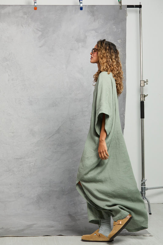 Throw on Dress in Linen - Limestone