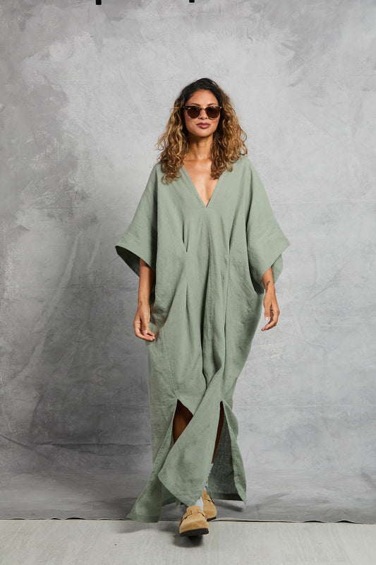 Throw on Dress in Linen - Limestone