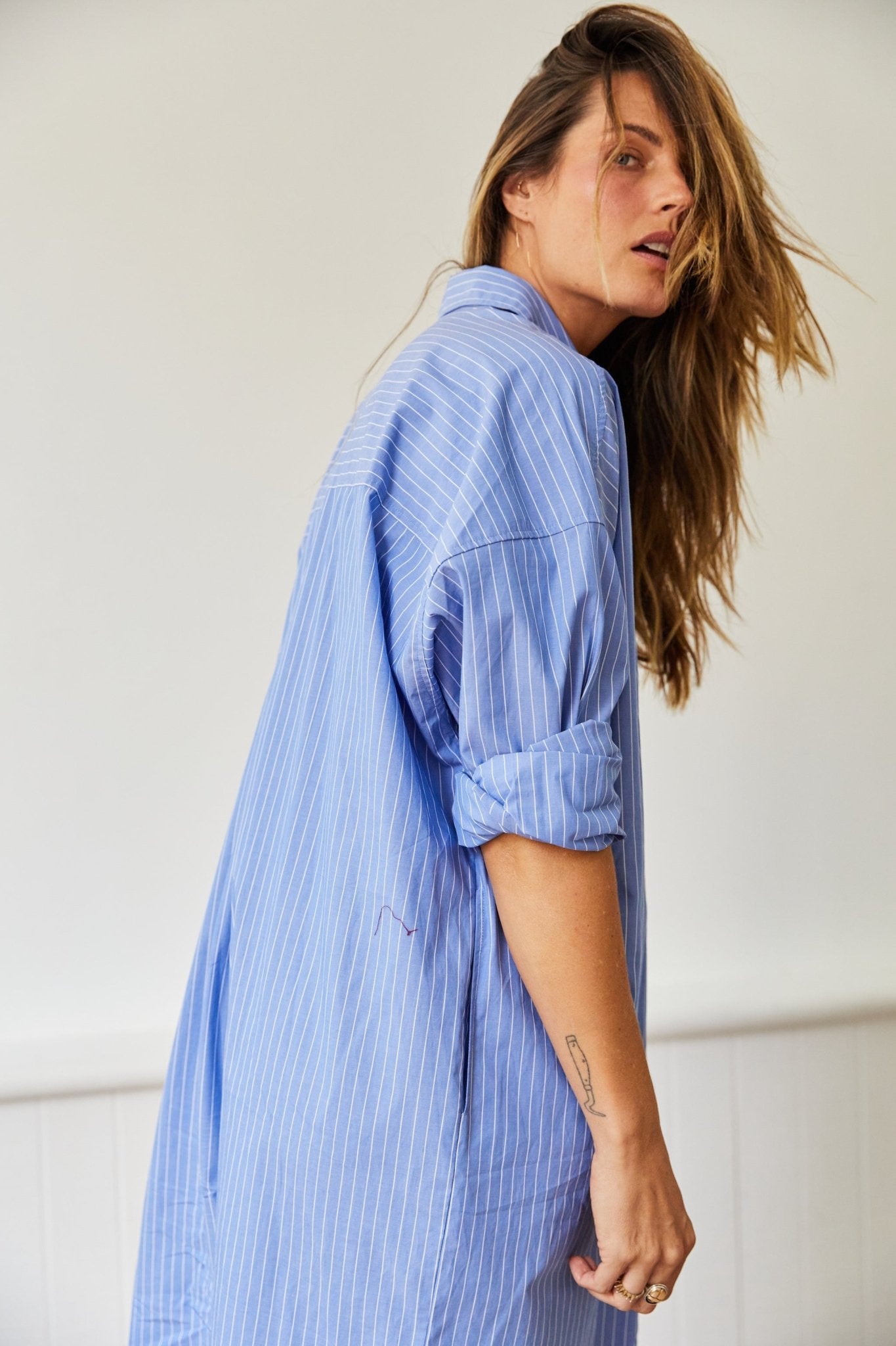 Phoebe Shirt Dress - Sky Stripe - MAMÈNE