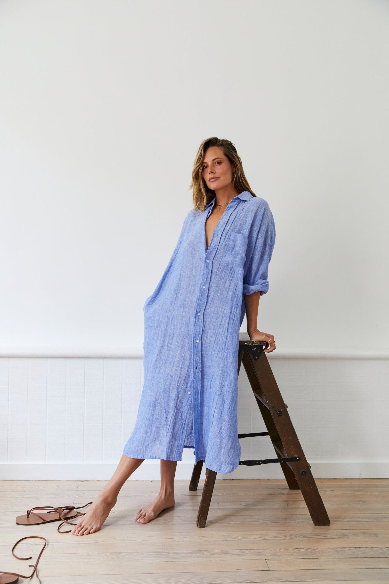 Zara blue clearance linen shirt dress