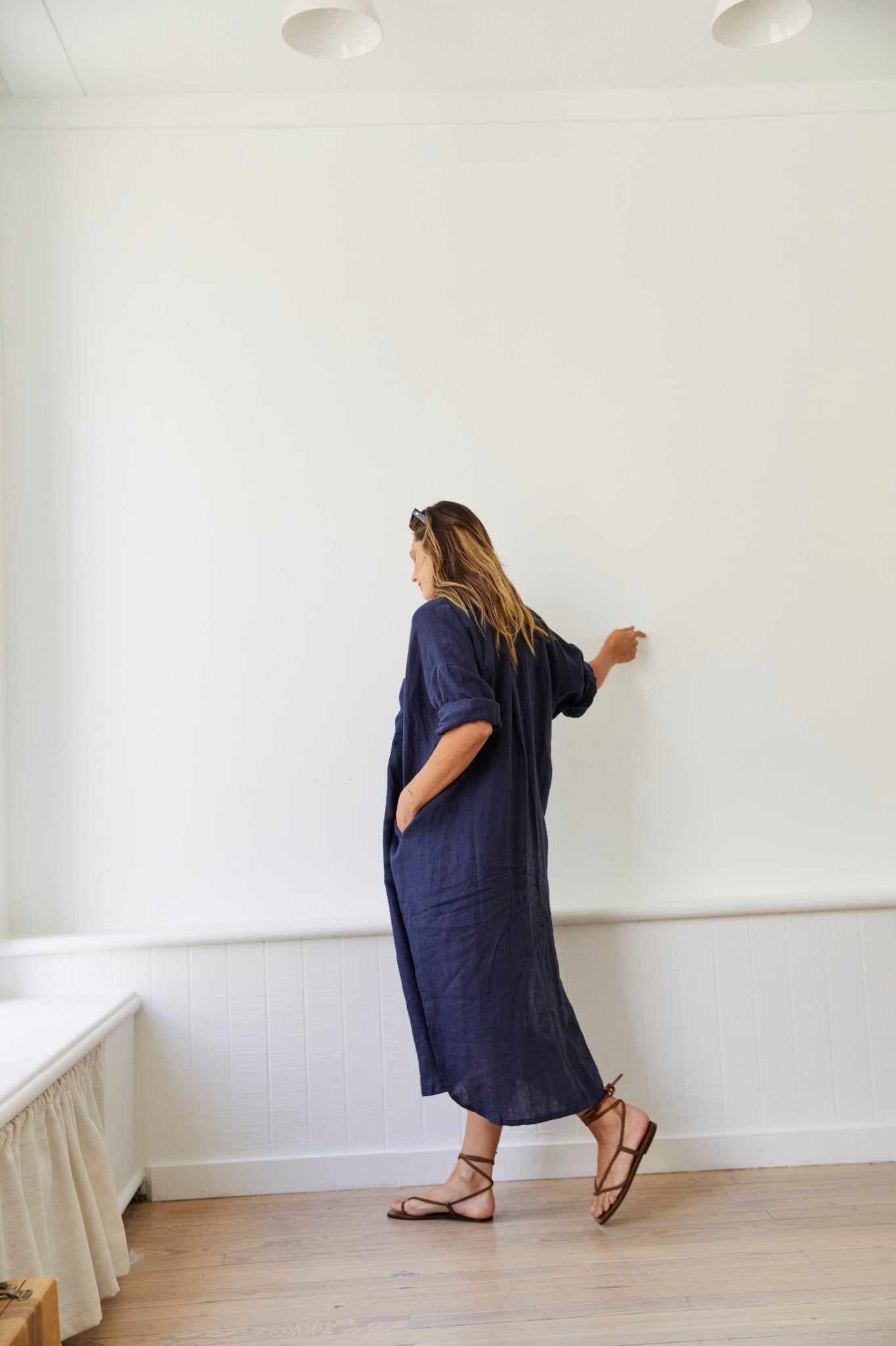 Florence Shirt Dress - Navy Linen - MAMÈNE
